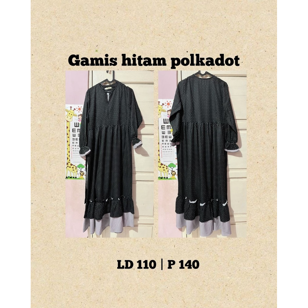 Gamis Hitam Polkadot