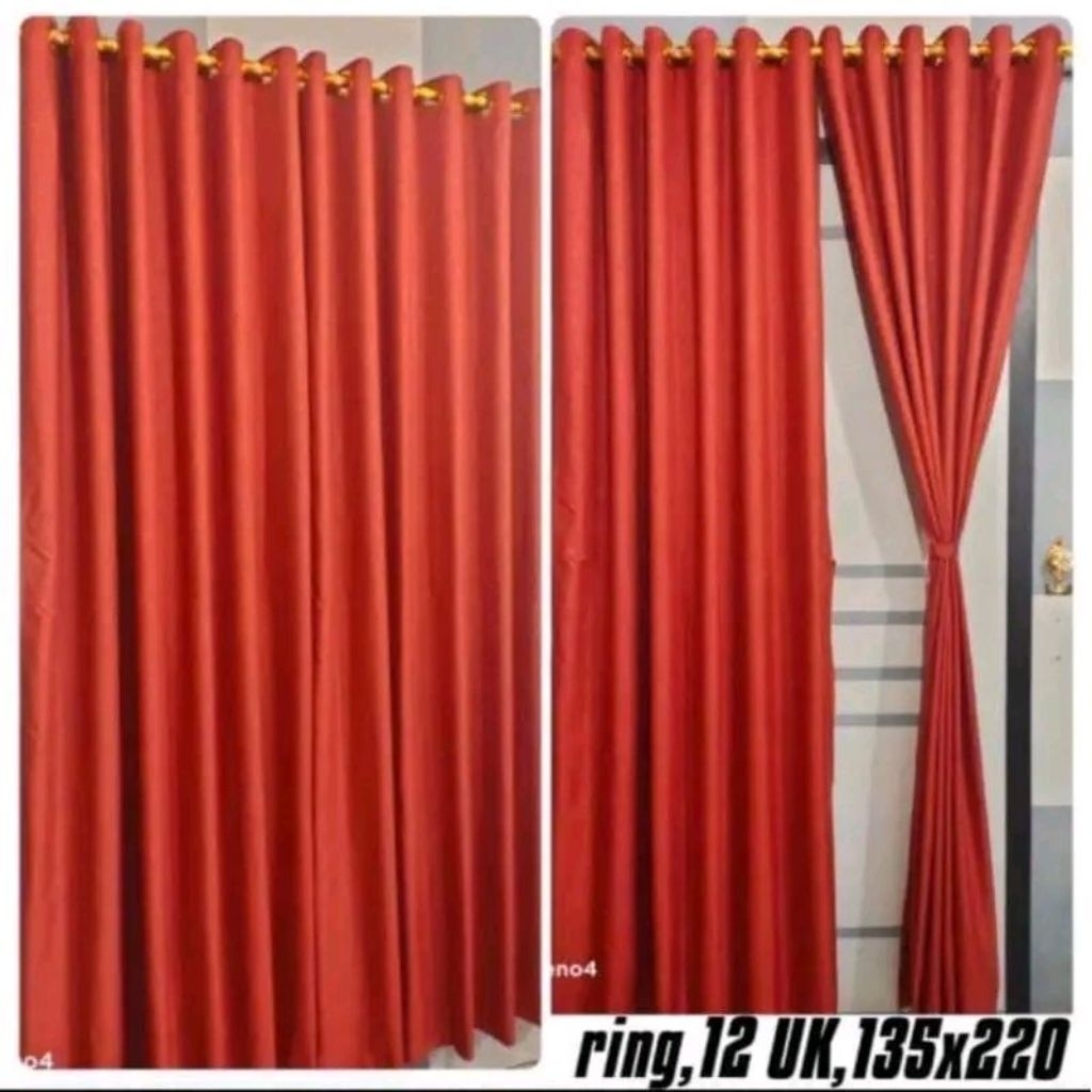 Gorden motif polos embos merah bata smokering 10 ring L 120 cm X P 220 cm untuk jendela dan pintu