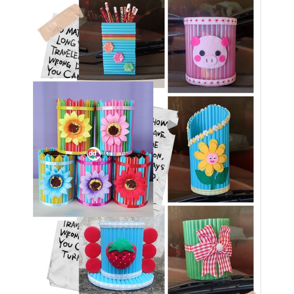 prakarya kerajinan daur ulang bekas kaleng rokok dan sedotan (tempat pensil)