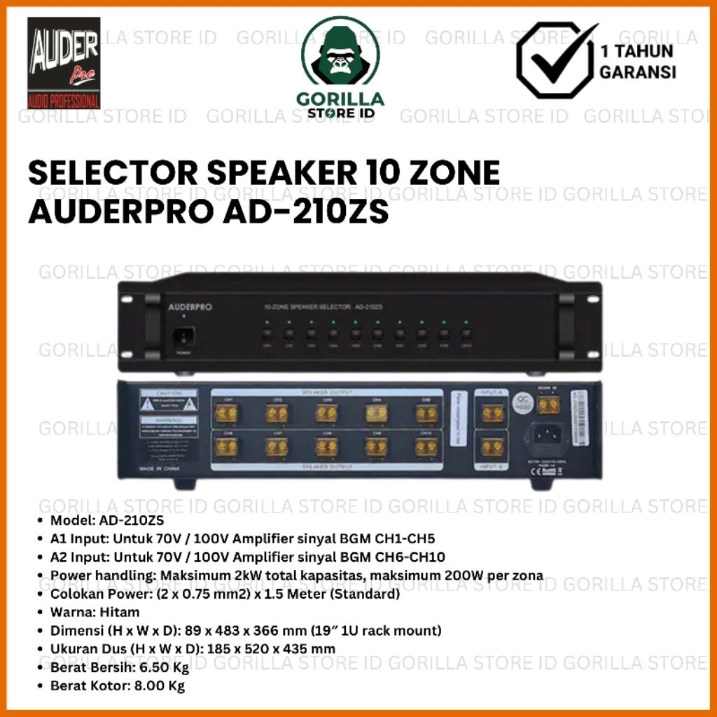 AUDERPRO AD-210ZS SELECTOR SPEAKER 10 ZONE