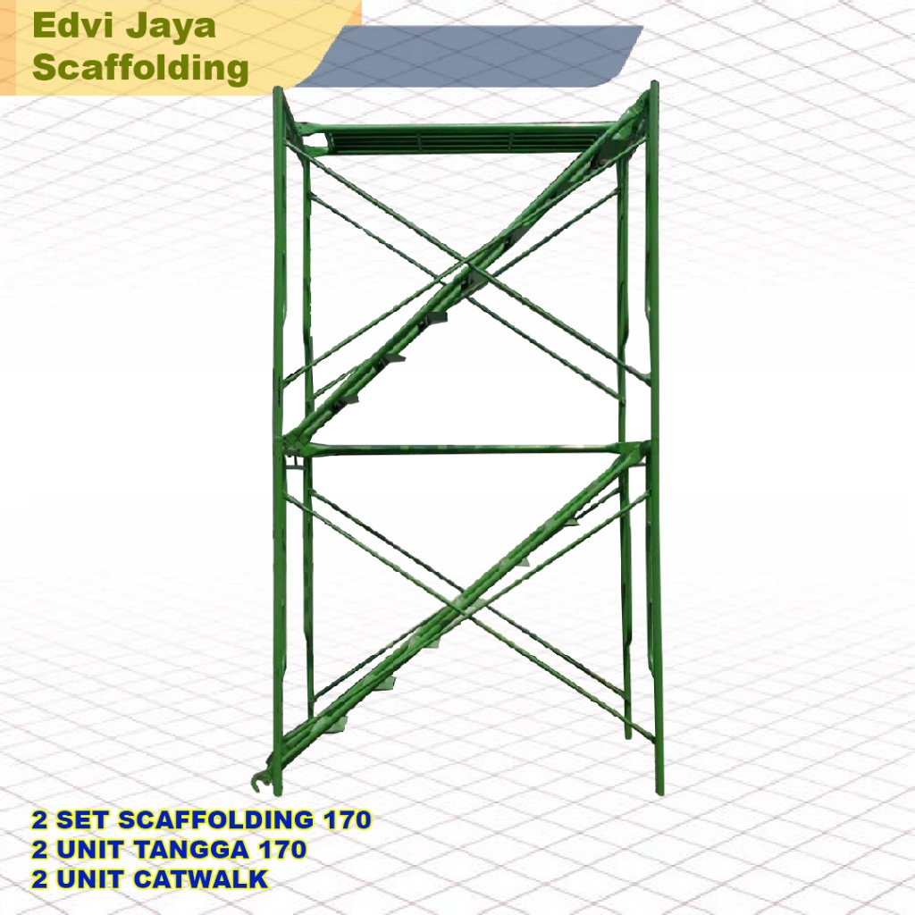Scaffolding Lengkap 2 Susun Berikut Tangga & Catwalk 2 SET Main Frame 170 - SNI