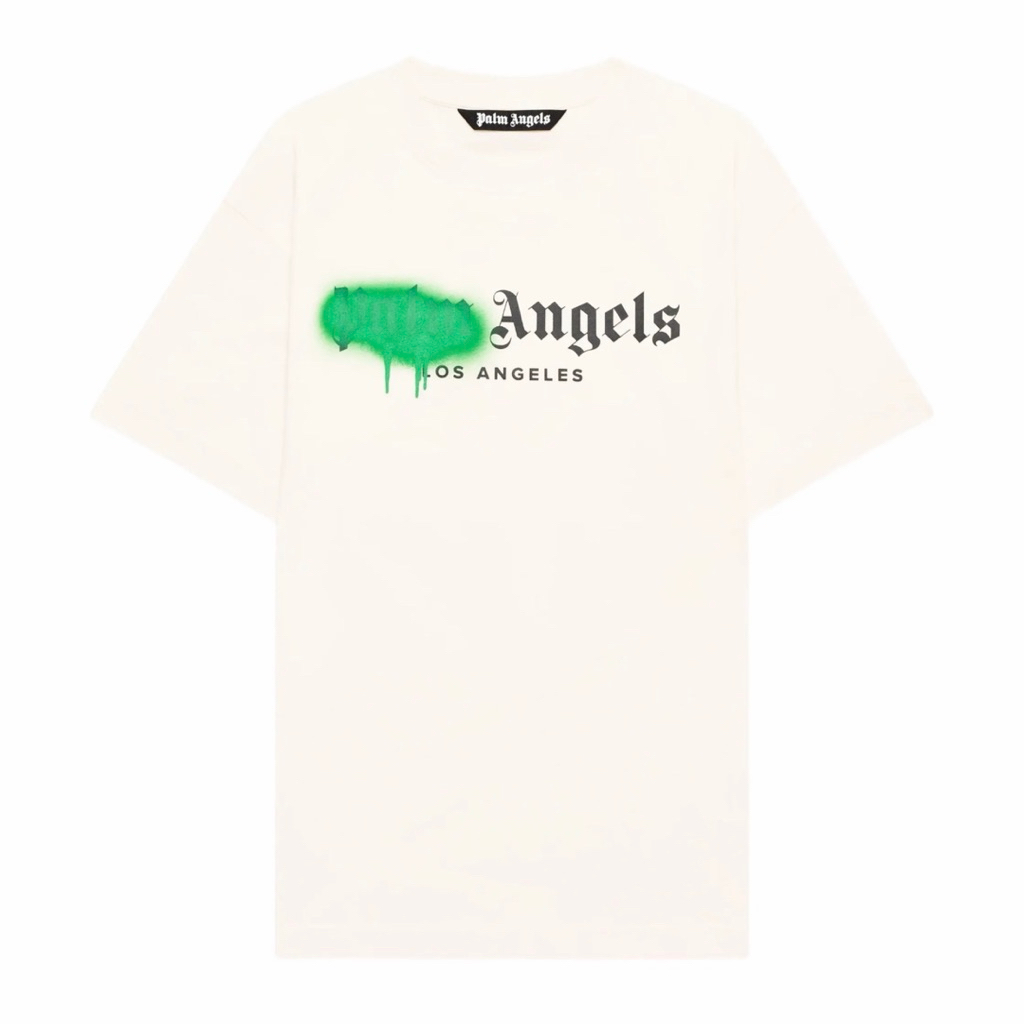 Palm Angels City Spray Los Angeles T Shirt Off White Green