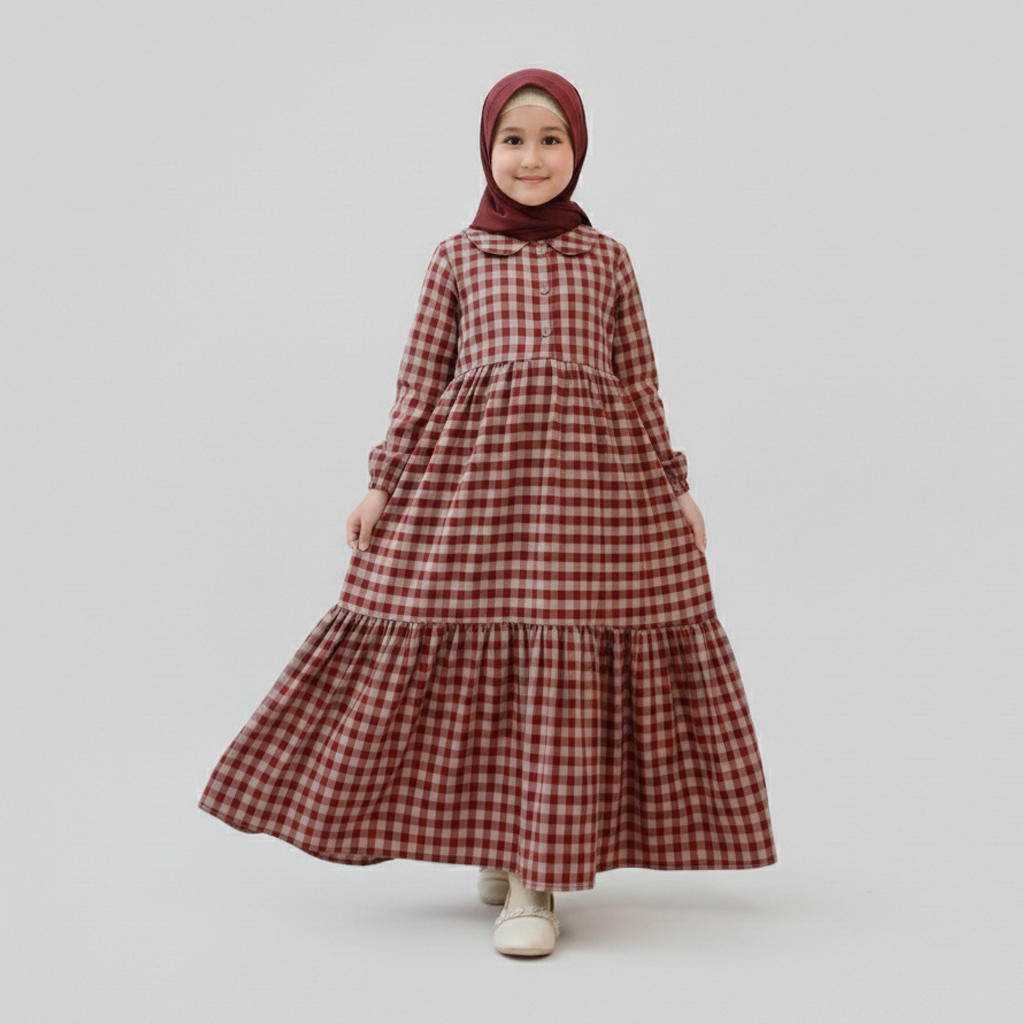 Orinaura Mulia Kids Gamis Anak Perempuan Katun Haruka Kotak Kotak Premium