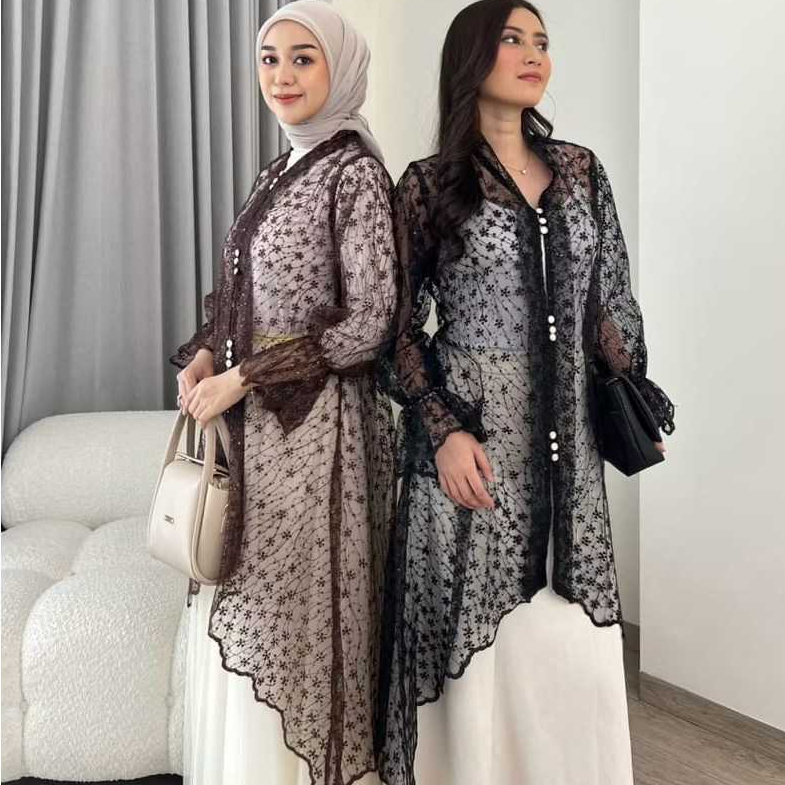 Fahira Outer Brukat Tile Payet Outer Tunik Kondangan Lengan Panjang Outer Lebaran