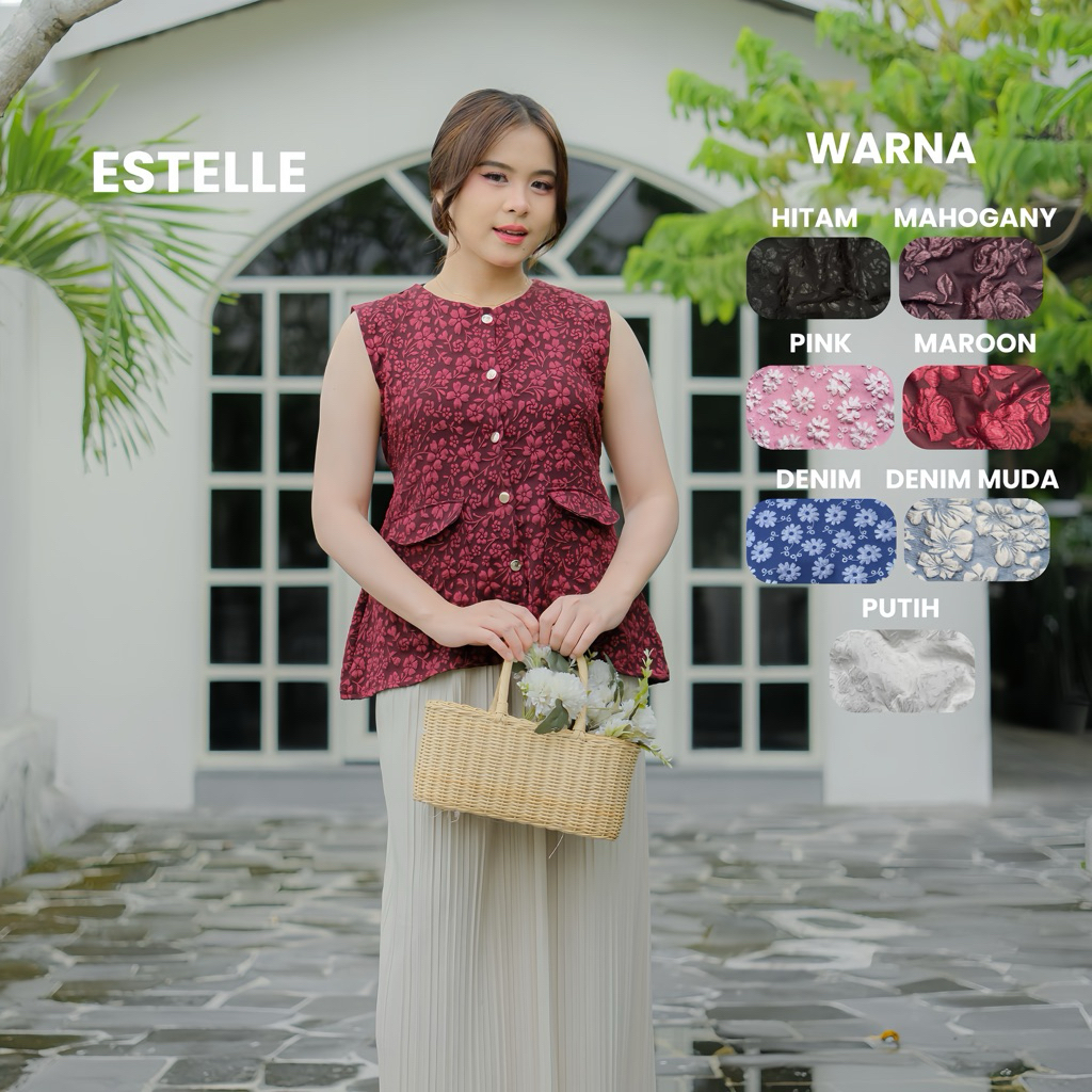 OUTER VEST DEWASA ESTELLE FUKURO JACQUARD OUTER MOTIF BUNGA KEKINIAN KOREAN STYLE