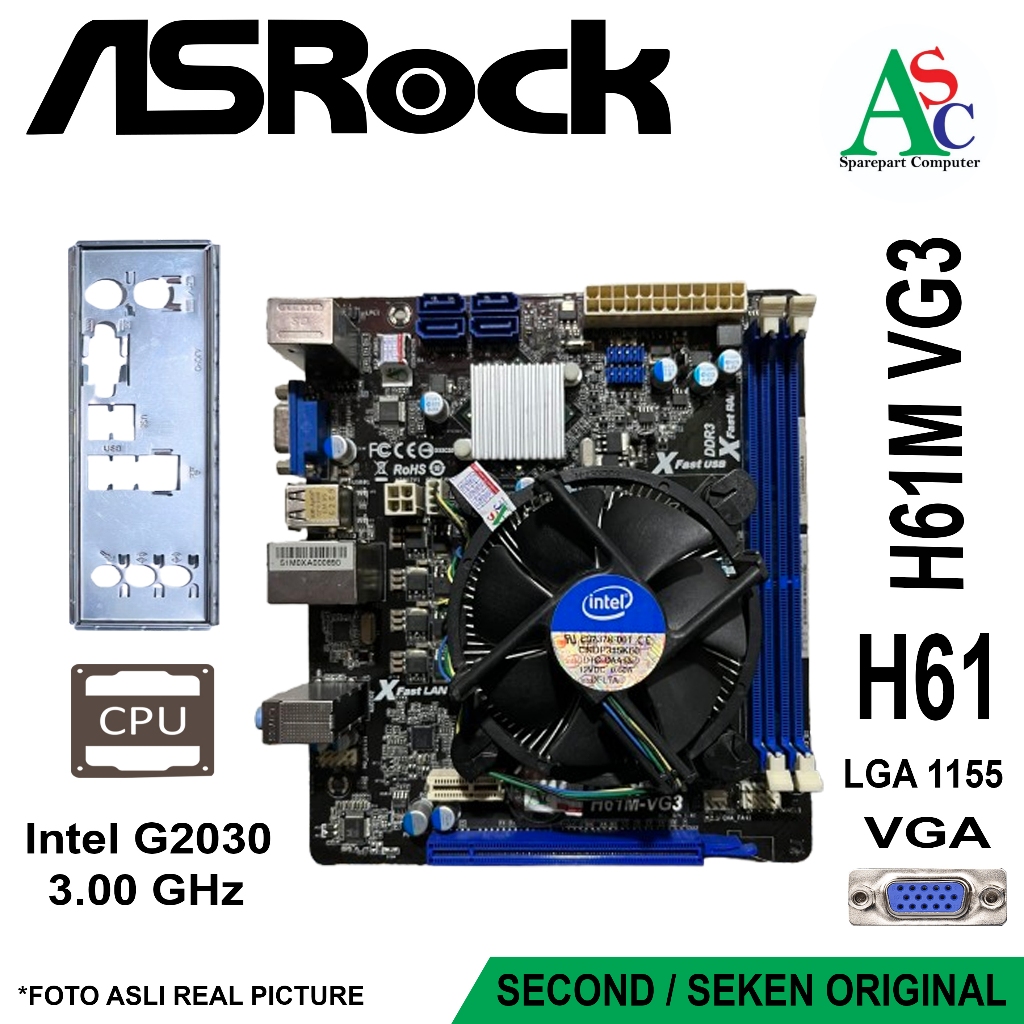 Paket Mobo Motherboard Asrock  Fan Intel Backpanel