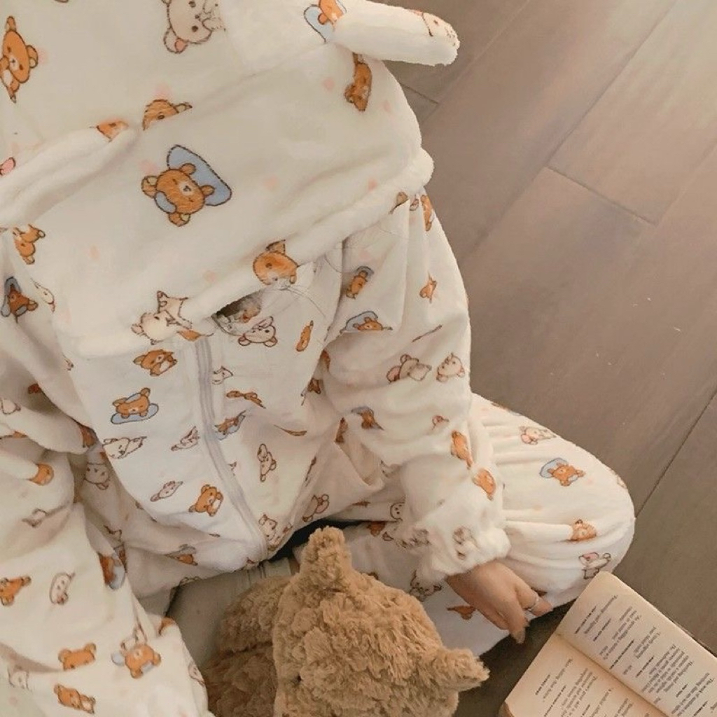 [PREORDER Rilakkuma] Thick Flannel Pajamas – Set Baju Tidur Bulu Hangat
