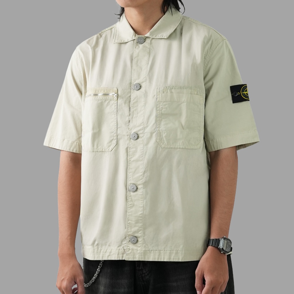 Stone Island Twill Stretch-TC Button Short Sleeve Ivory