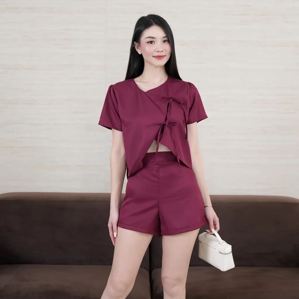 Mei Mei One Set Pita Twill/ One Set Wanita/ Setelan Wanita/ One Set Polos/ Setelan Crop Top Celana P