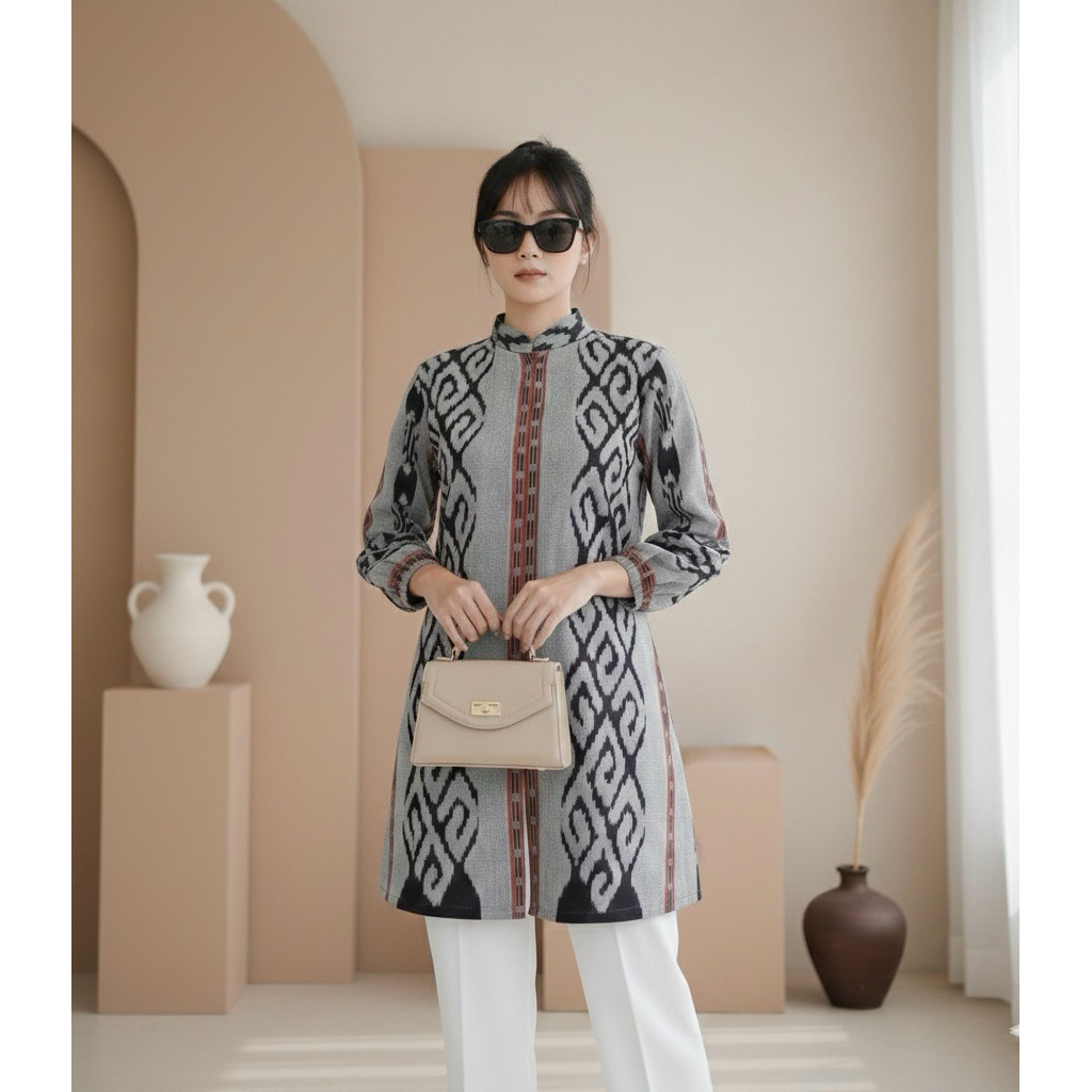 TUNIK TENUN FRONT ZIPPER / TUNIK TENUN PREMIUM