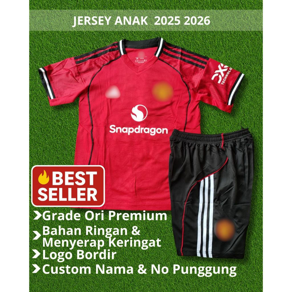 (KIDS) JERSEY BAJU BOLA ANAK ANAK MU HOME MERAH 25/26