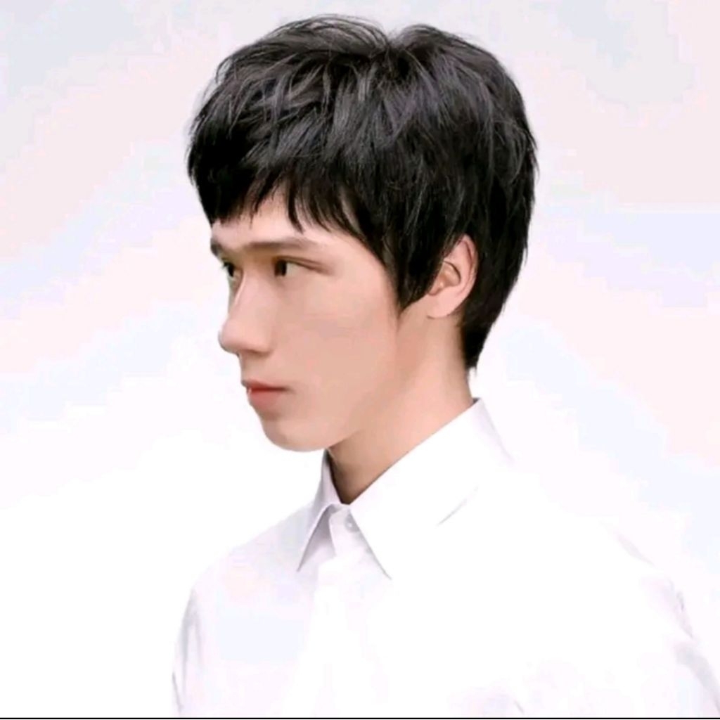 Full Wig Rambut Palsu  Pria Korea Pendek Poni Kanan