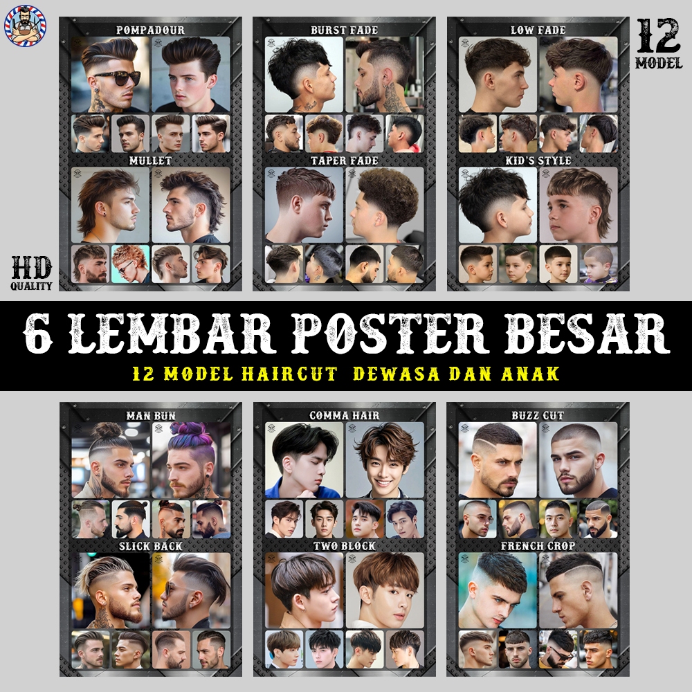 Poster Model Rambut Pria Barbershop Paket 6 Lembar Dewasa dan Anak - 64