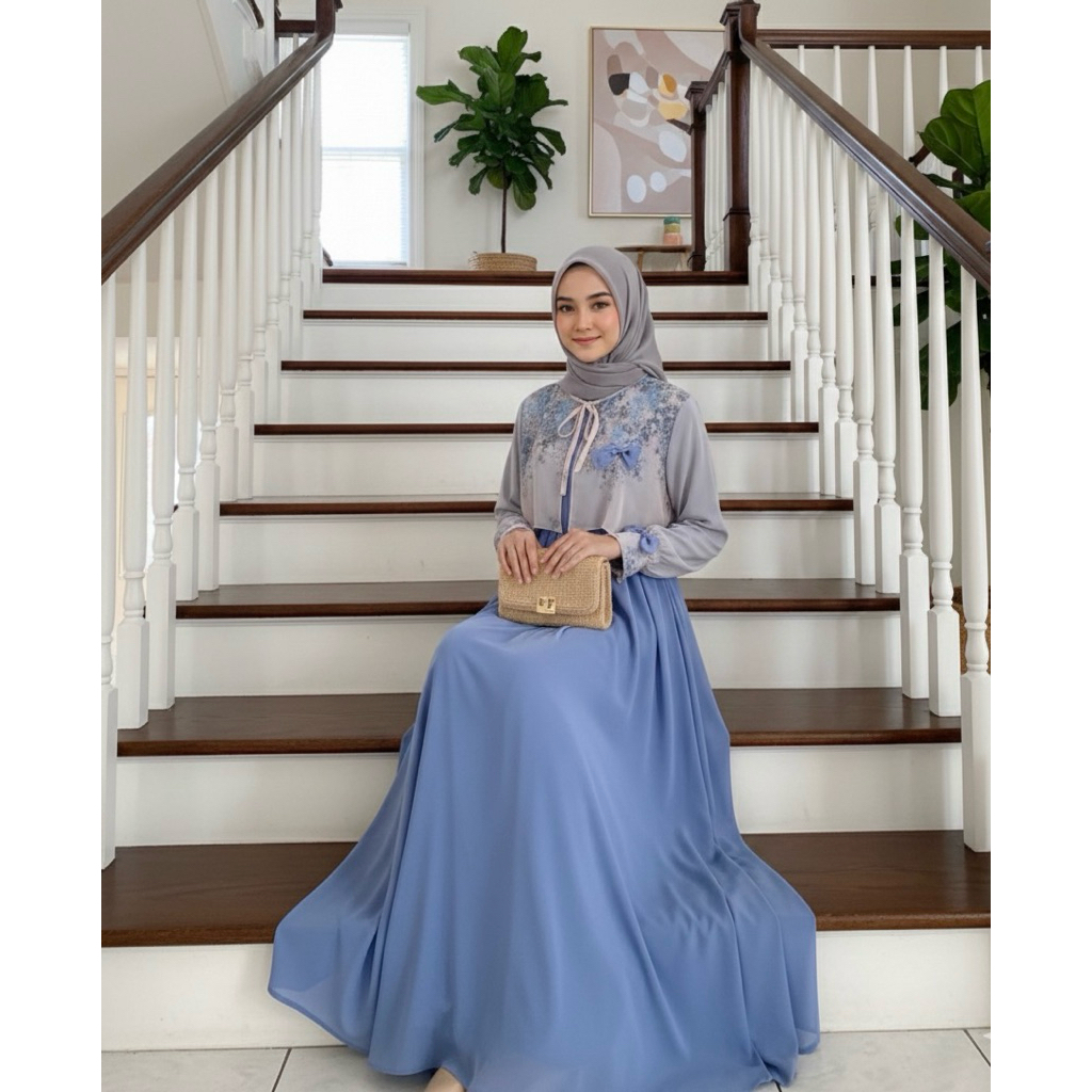 SL - gamis dewasa set iner seruti motip dres Lebaran muslim panjang wanita gamis 2025