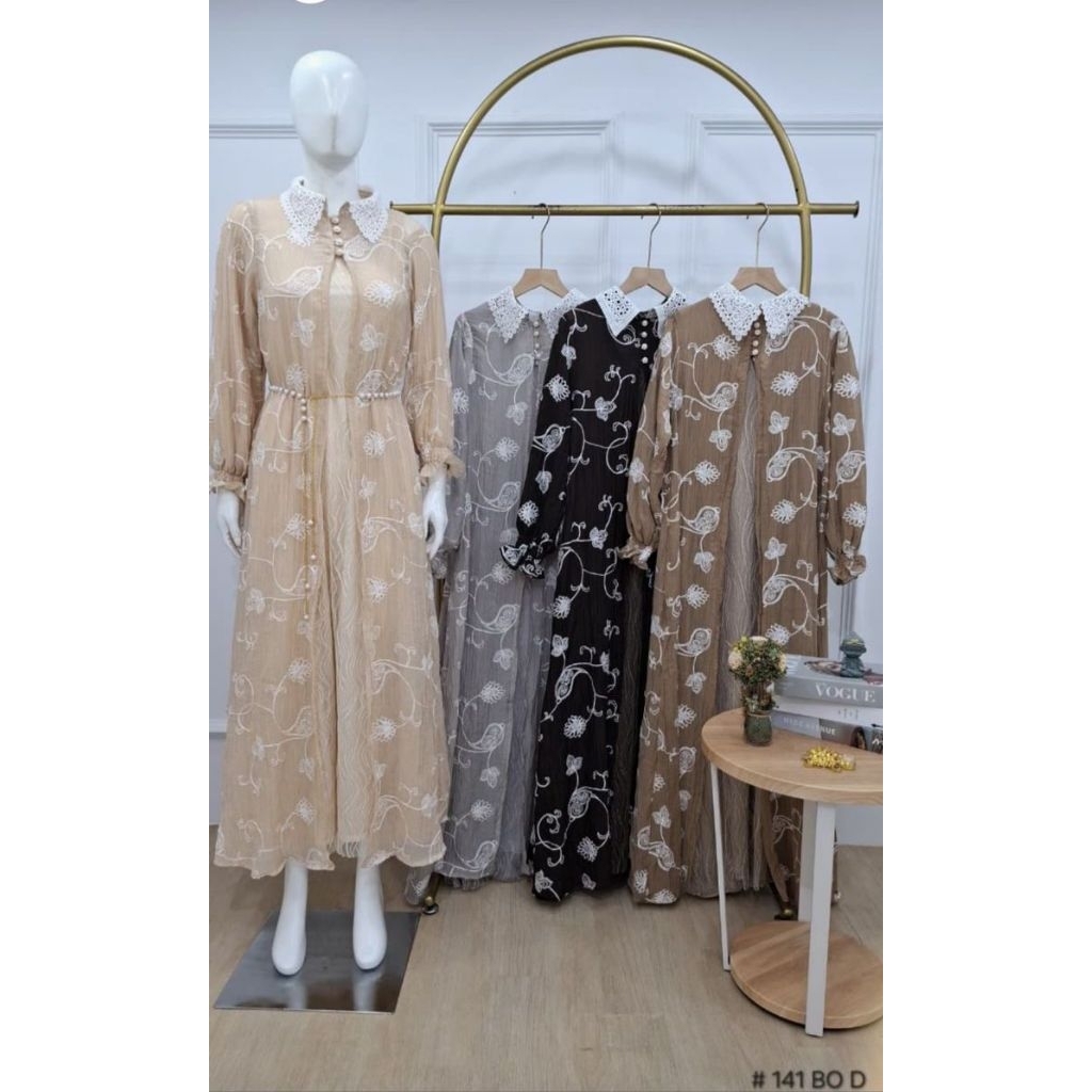 PO NO 14 (141 AL) - 1 SET (GAMIS + ROMPI LEPAS) - BAHAN PAPPER MIX BRUKAT + BELT (DV)