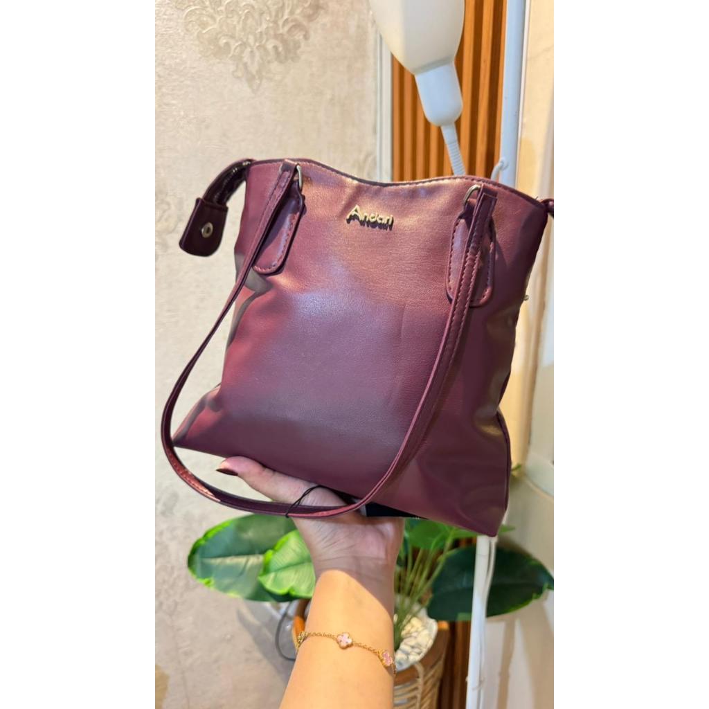 URBAN&CO Tas Wanita Tote Bag Kulit Maroon Baru Original Free Pouch