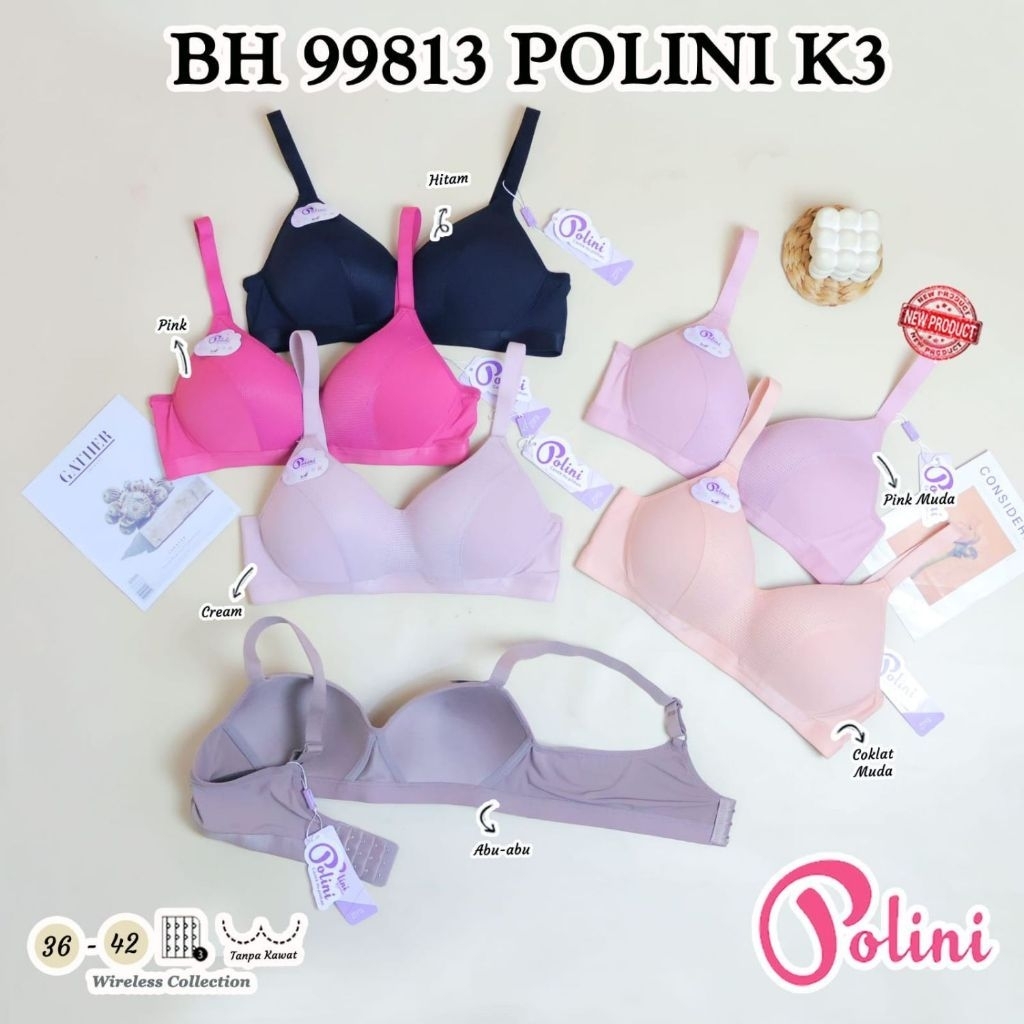 Bra POLINI 99813 Kait 3 Tanpa Kawat Cup B-C BH Polini Comportable Premium