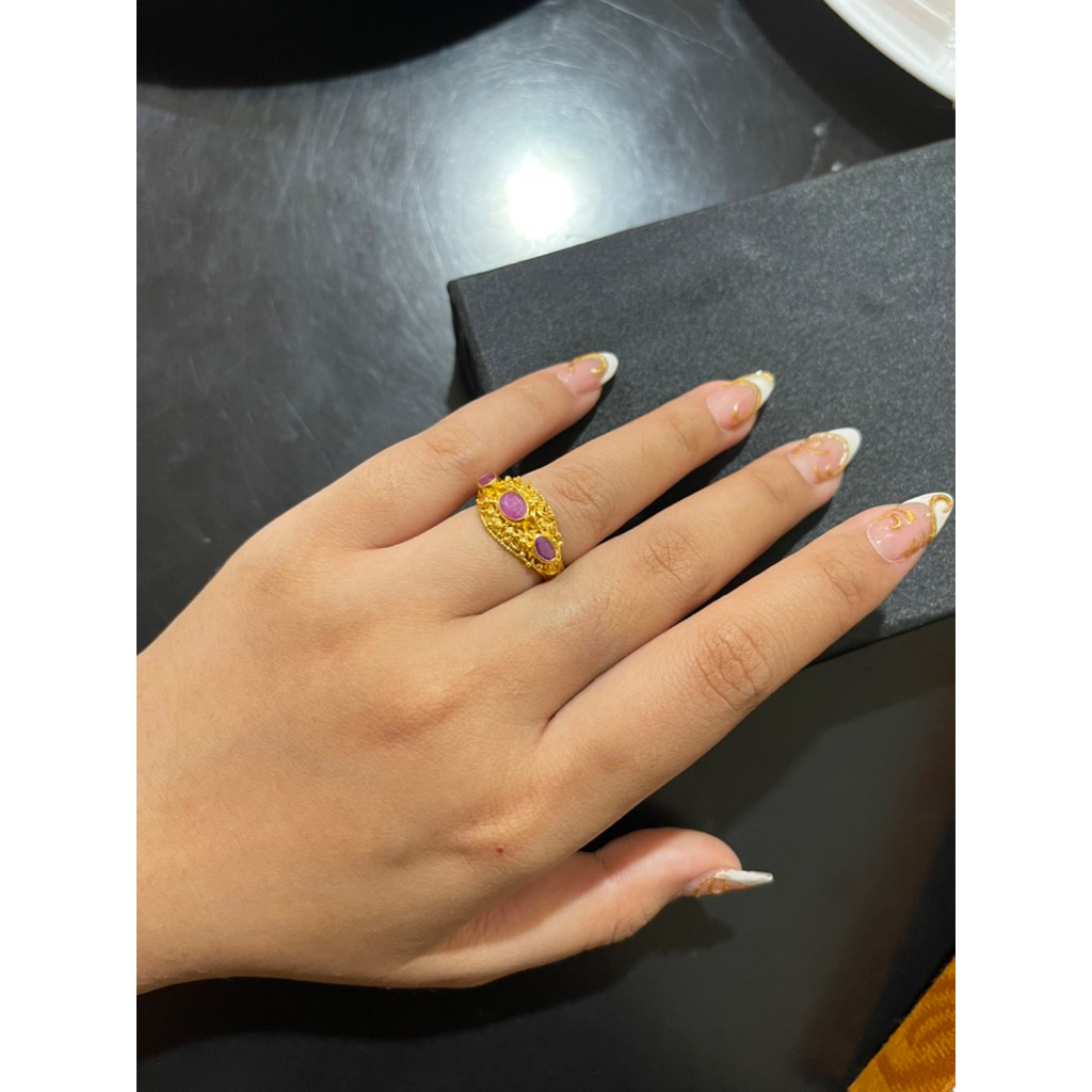 Cincin Ukir bali Permata Rubi
