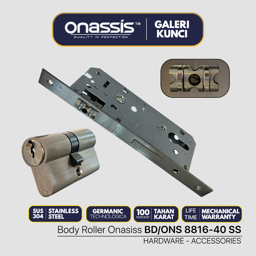 ONASSIS Body Roller Pelor Stainless Steel SUS 304 Bodi Pintu Kupu Tarung BD/ONS 8816 - 40 SS