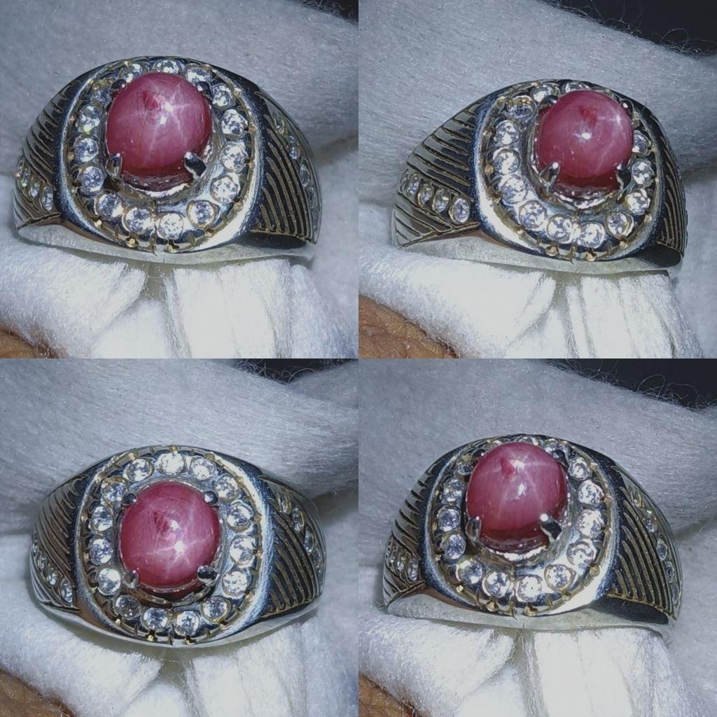 cincin natural star ruby (corundum) cabochon red tanzania