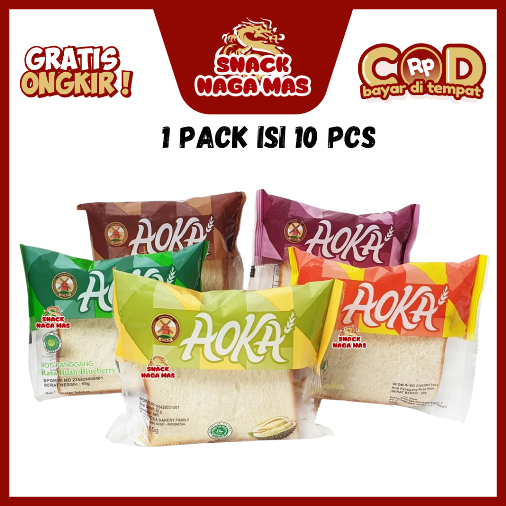ROTI AOKA PANGGANG ISI 10 PCS RASA VANILA / KEJU / COKLAT / STRAWBERRY / BLUEBERRY / DURIAN[1 PACK I