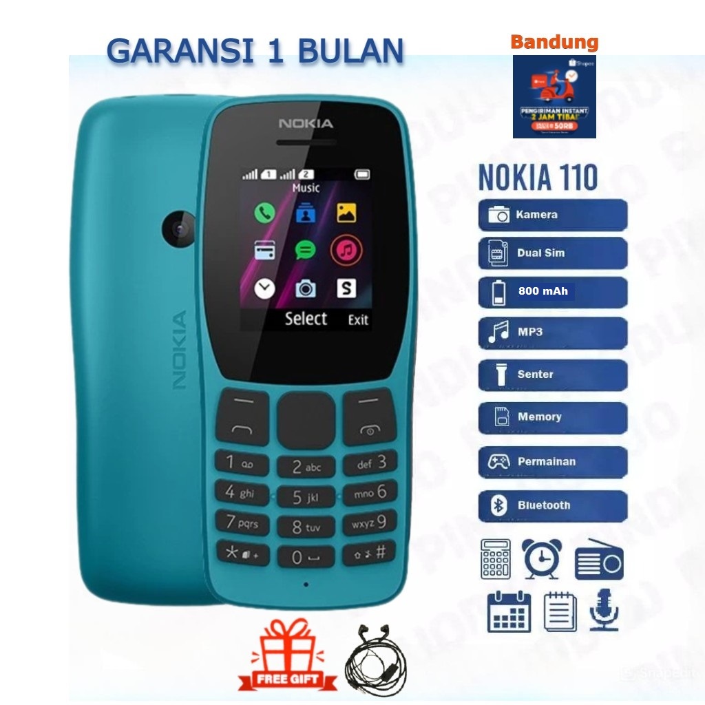 HP NOKIA 110 2019 BARU DUAL SIM KAMERA SLOT MEMORY RADIO GAME 800mAh GARANSI 1 BULAN