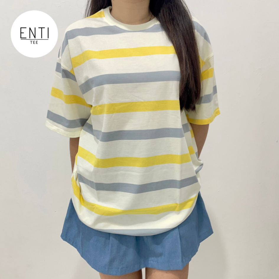 ENTITEE Oversize Stripe | Kaos Oversize Salur Wanita | Kaos Stripe Wanita | Baju Salur Wanita | Kore