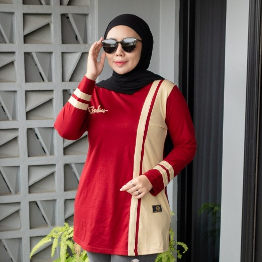 FST Baju Wanita Tunik Lengan Panjang Kombinasi Katun Combed PREMIUM Atasan Wanita Kaos Atasan Wanita