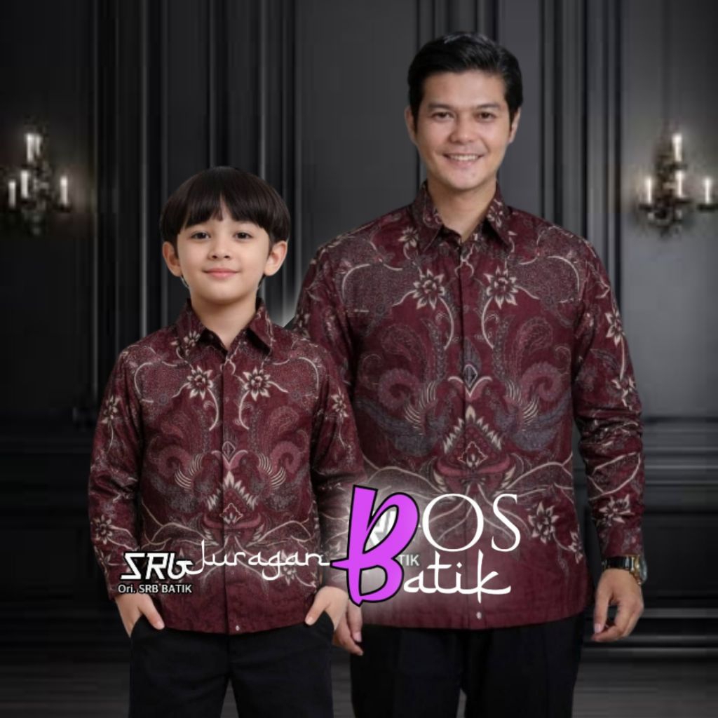 Batik Warna Merah Maroon Maron Marun Batik Couple Ayah Dan Anak Laki-laki Lengan Panjang Batik Anak
