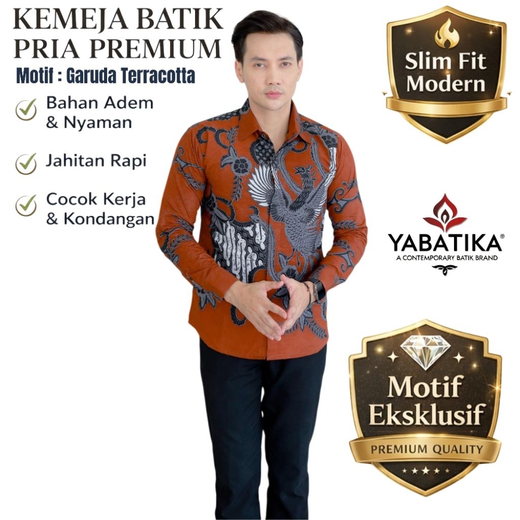 KEMEJA BATIK PRIA PREMIUM MOTIF GARUDA TERRACOTA