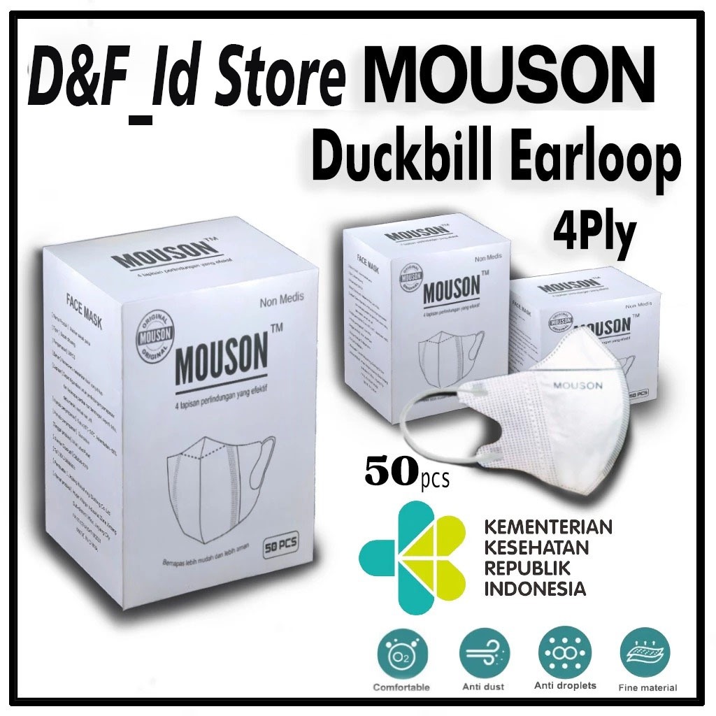Duckbill  MOUSON  Embos Garis 4 ply Warna Hitam Putih Abu  White Black Grey Terbaru Tebal Premium Ma