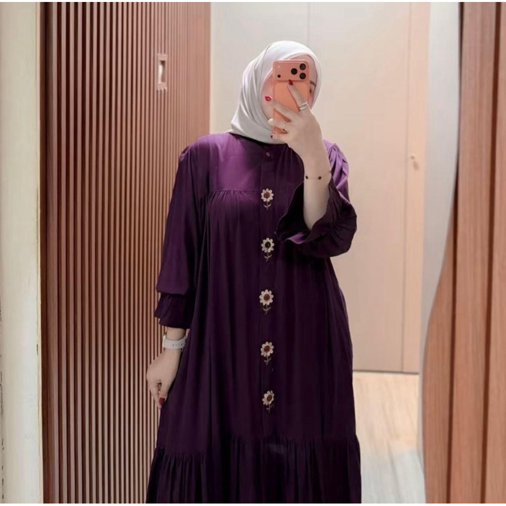 MELDA DRESS BORDIR BUNGA BAHAN RAYON TWILL PREMIUM