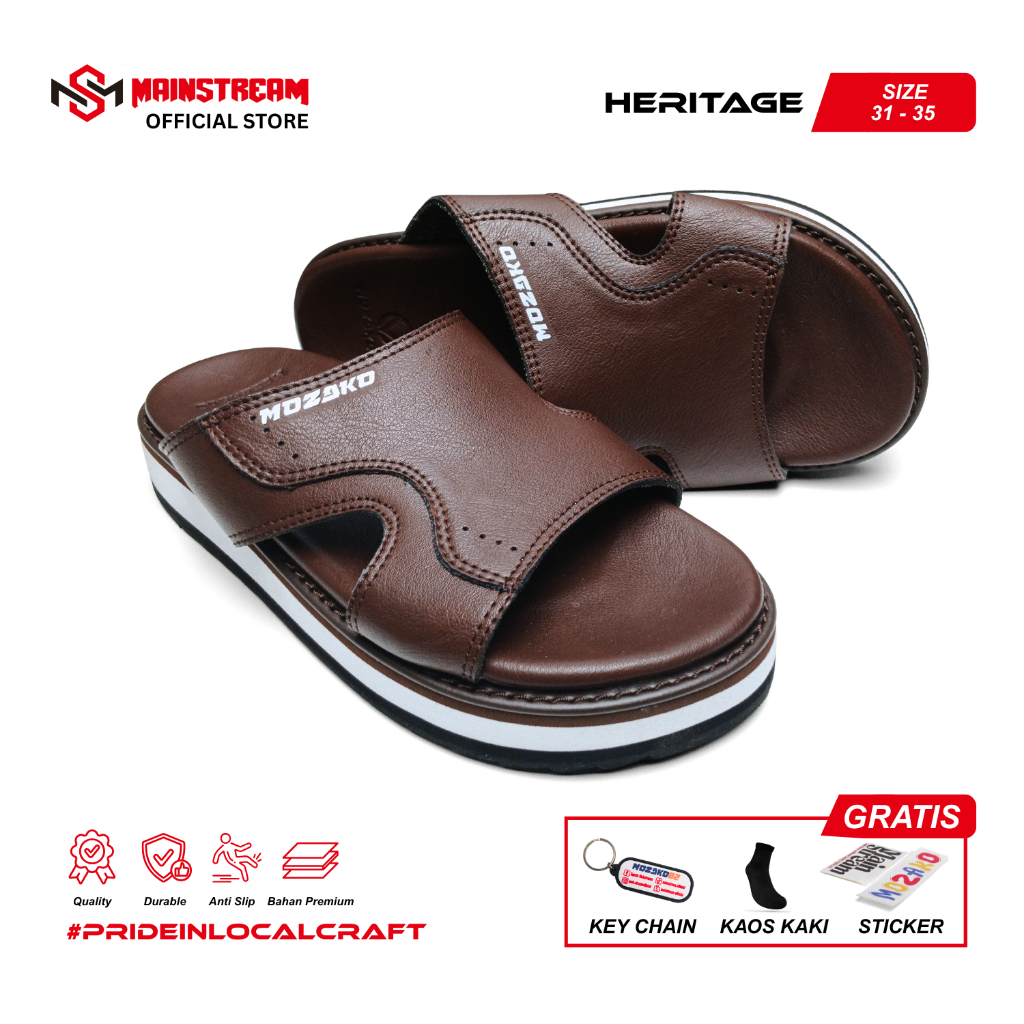 MAINSTREAM X MOZAKO82 - Heritage Cokelat Tua Sandal Slip On Casual Sandal Slop Dewasa