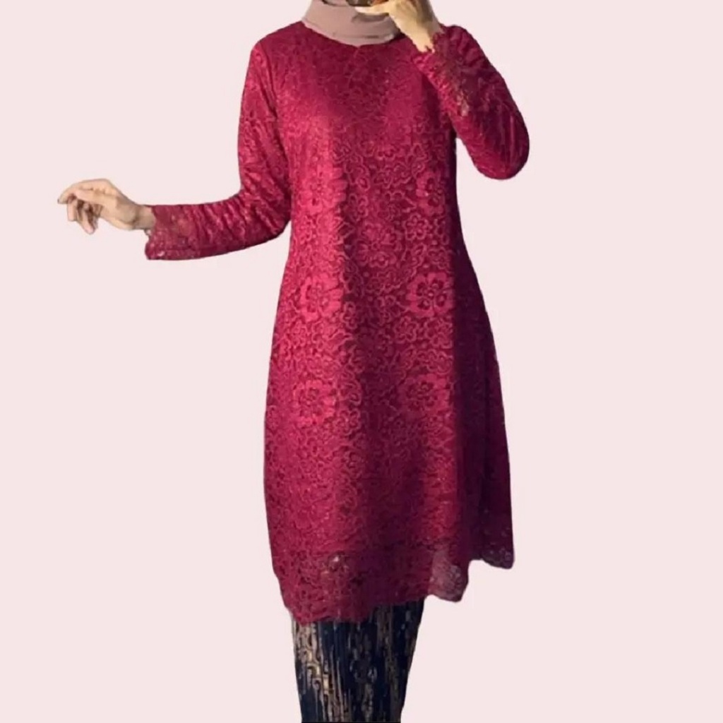 Atasan Kebaya Tunik Bahan Brokat Premium Warna Maroon