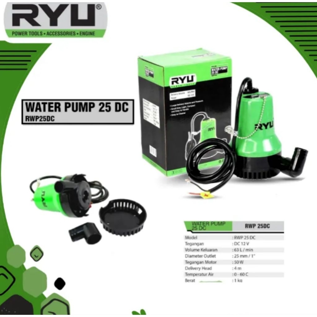 RYU WATER PUMP 12 Volt 25 DC/MESIN POMPA CELUP AIR AKI RWP25DC