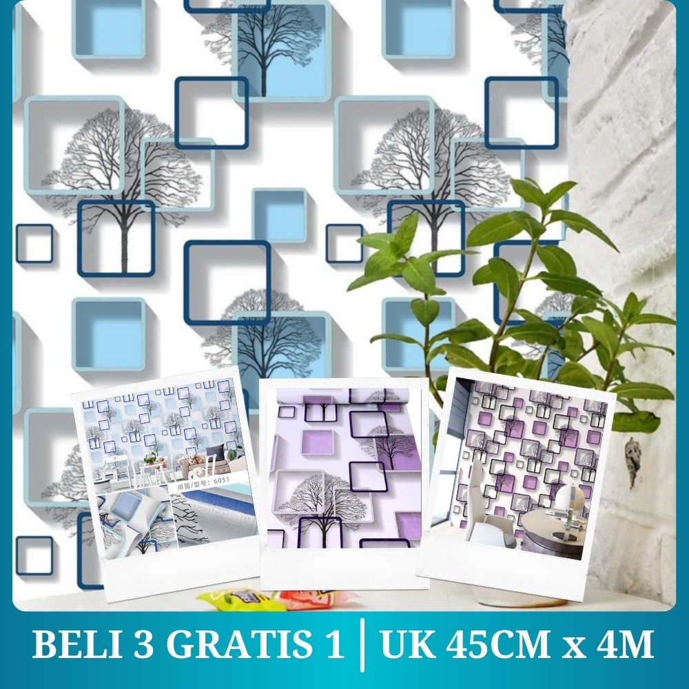 PAKET PROMO Wallpaper Dinding Ruang Tamu 3D Motif Kotak Pohon Ungu Walpaper Dinding Kamar 3D Walpepe