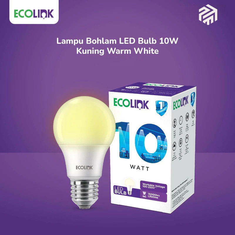 Lampu ECOLINK LED 10 Watt Warm White / Kuning