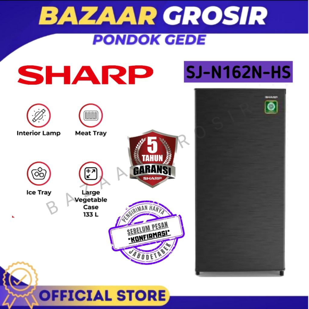 KULKAS 1 PINTU SHARP SJ-N162N-HS / SJ N162N HS / SJN162NHS NEW KIREI SERIES
