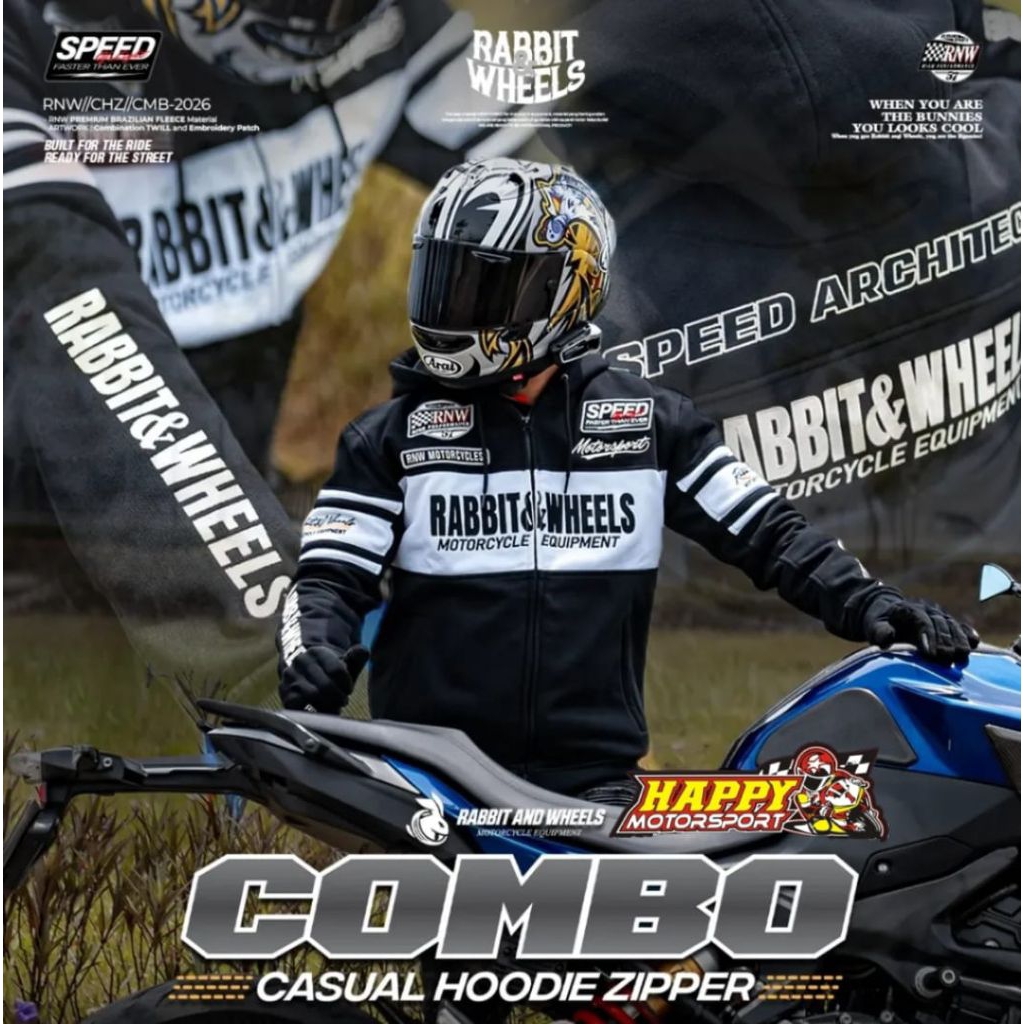 RABBIT AND WHEELS COMBO CASUAL HOODIE ZIPPER BLACK