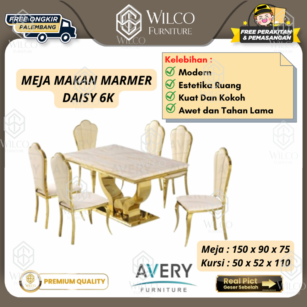 Meja Makan Marmer Daisy 6K by Avery Furniture | Meja Makan Marmer 6K Mewah Elegan