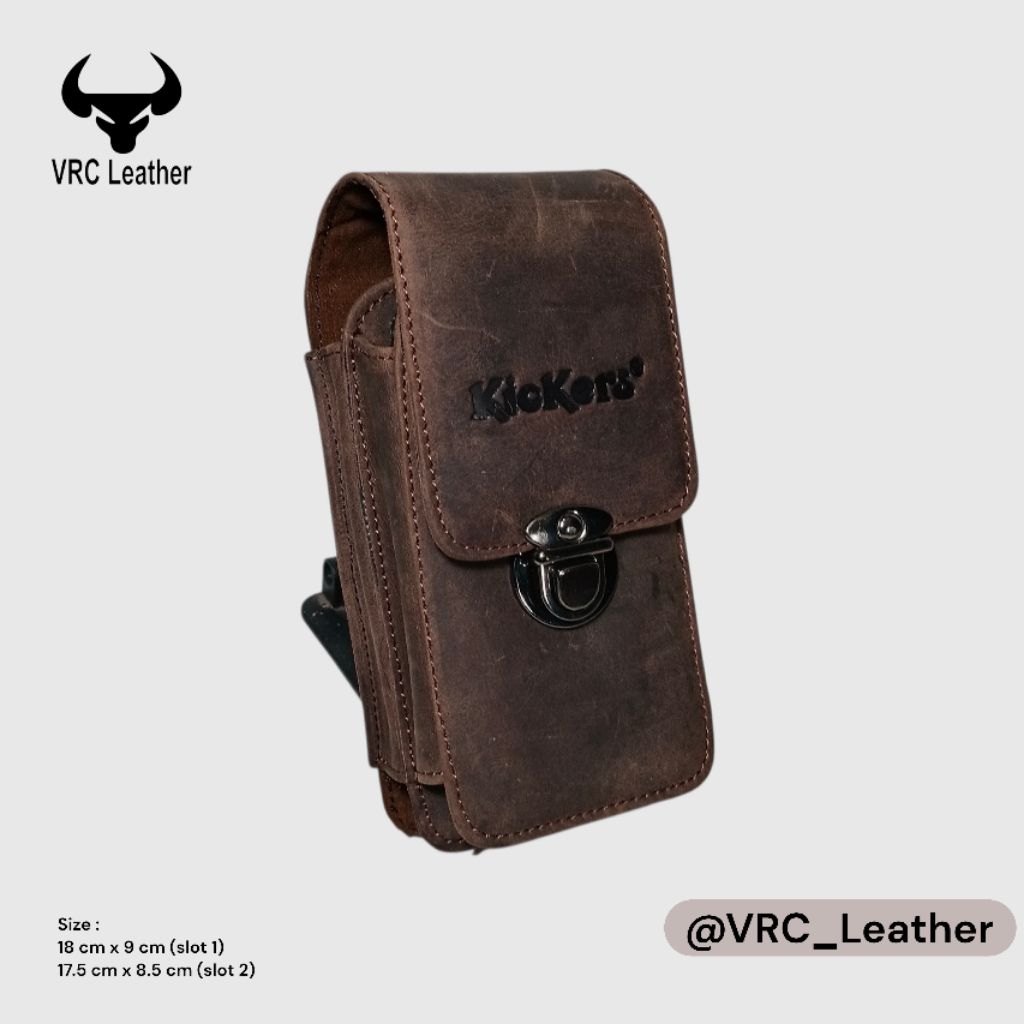 VRC Sarung HP 2 Slot Kulit Asli Crazy Horse