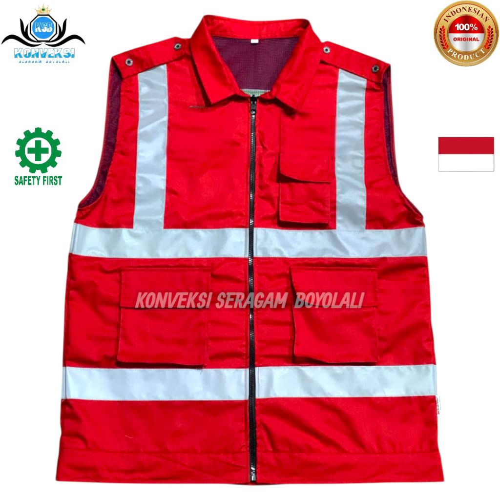 Safety vest HSE model kerah / rompi safety bahan drill terbaru / rompi proyek