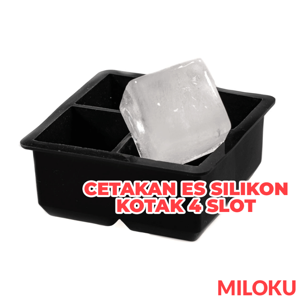 Miloku Cetakan Es Batu Silikon 4 Kotak Persegi Ice Cube Mold Tray Agar Jelly Puding Buah Coklat Flex
