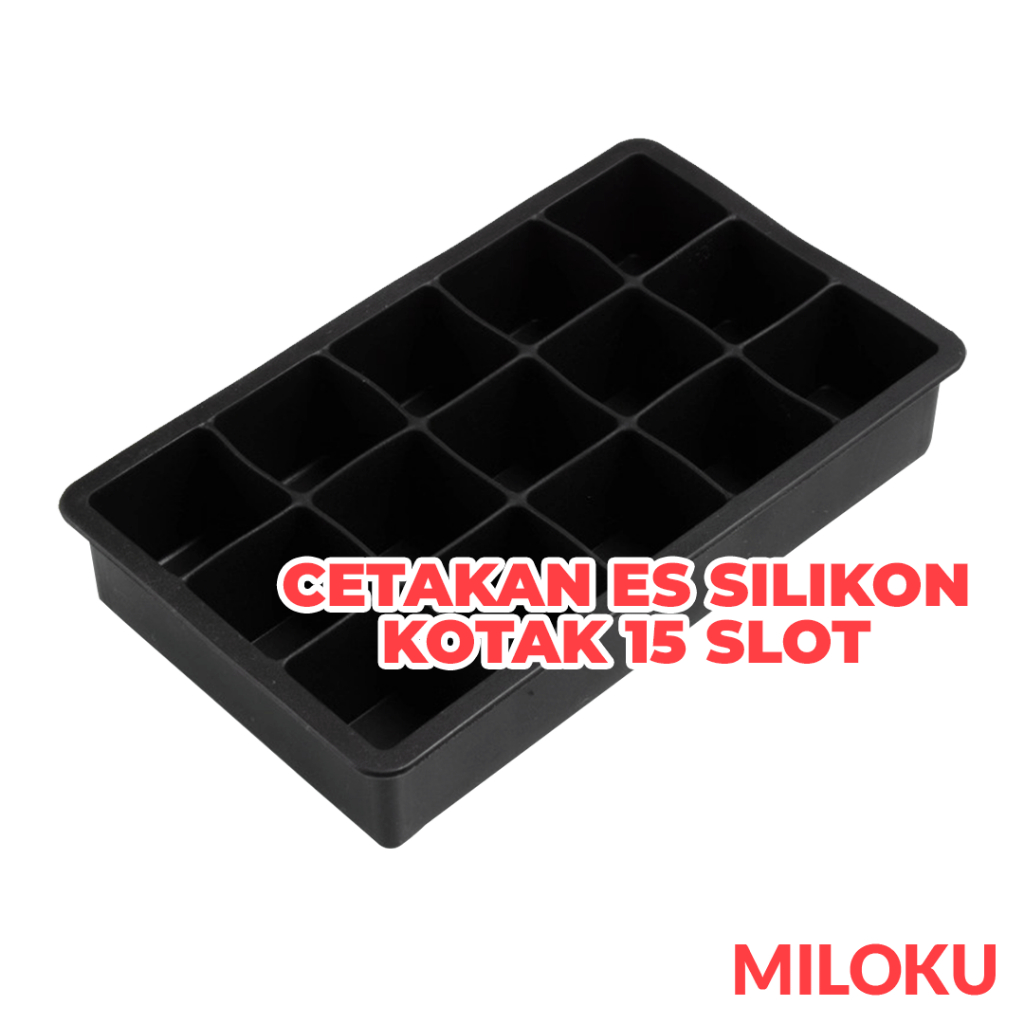 Miloku Cetakan Es Batu Silikon 15 Kotak Persegi Ice Cube Mold Tray Agar Jelly Puding Buah Coklat Fle