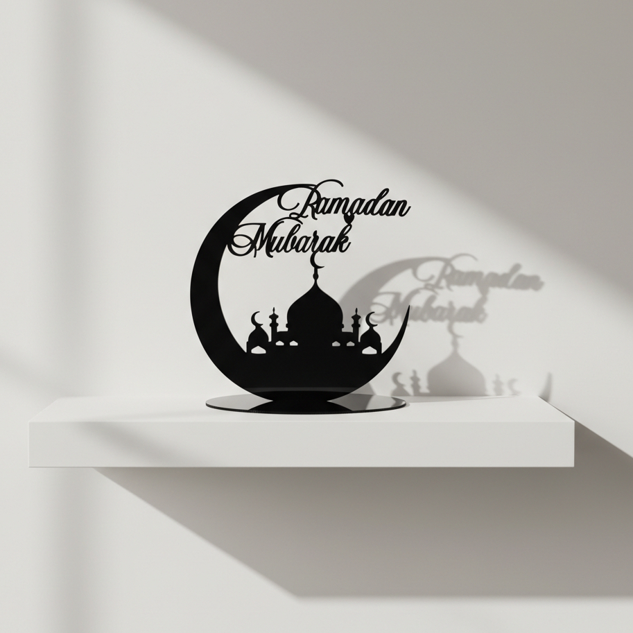 Dekorasi Ramadhan Hiasan Meja Akrilik - Ornamen Masjid & Bulan Sabit Minimalis Pilihan Warna Lengkap