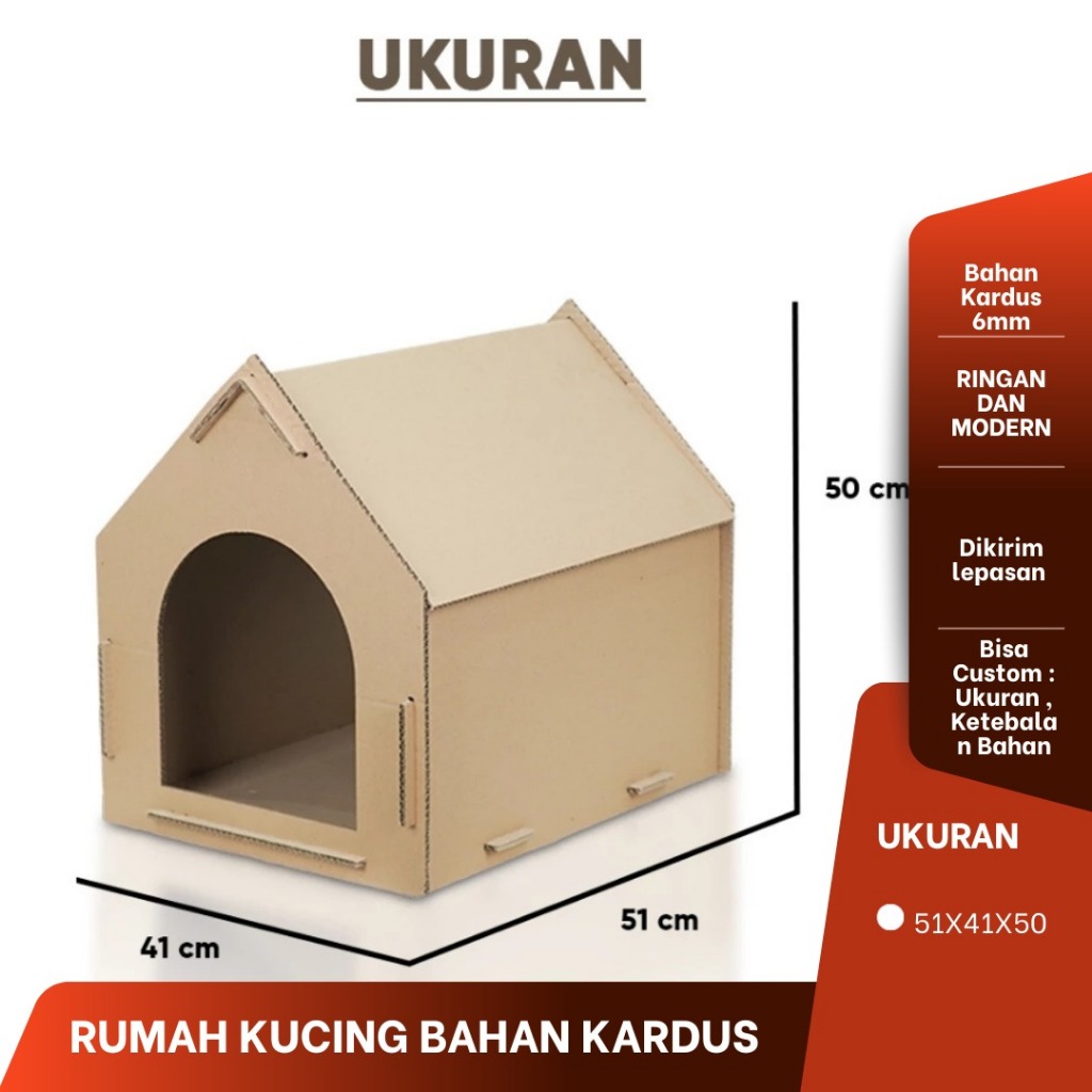 Rumah Kucing Bahan Kardus 6mm Ukuran 51x41x50 Rumah Anabul Kitten