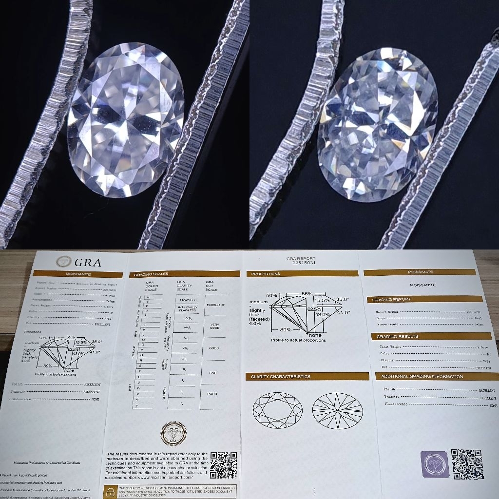 Diamond moissanite colorles oval cut sertifikat GRA