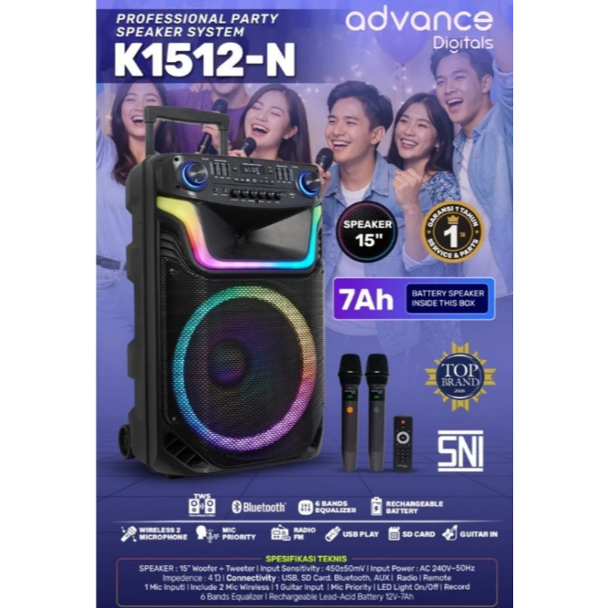 ADVANCE SPEAKER PORTABLE TROLI BLUETOOTH 15 INCH K 1512N