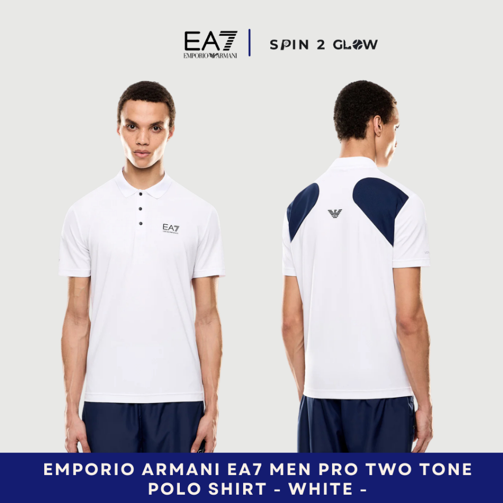 EMP0RI0 ARMANI EA7 Men Pro Two Tone Polo Shirt - White