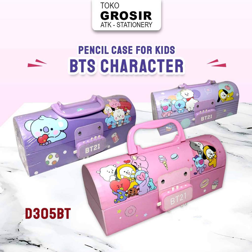 Kotak Pensil Karton BTS KARAKTER D3051-BT / TEMPAT PENSIL / PENCIL CASE 2 SUSUN KUNCI KODE
